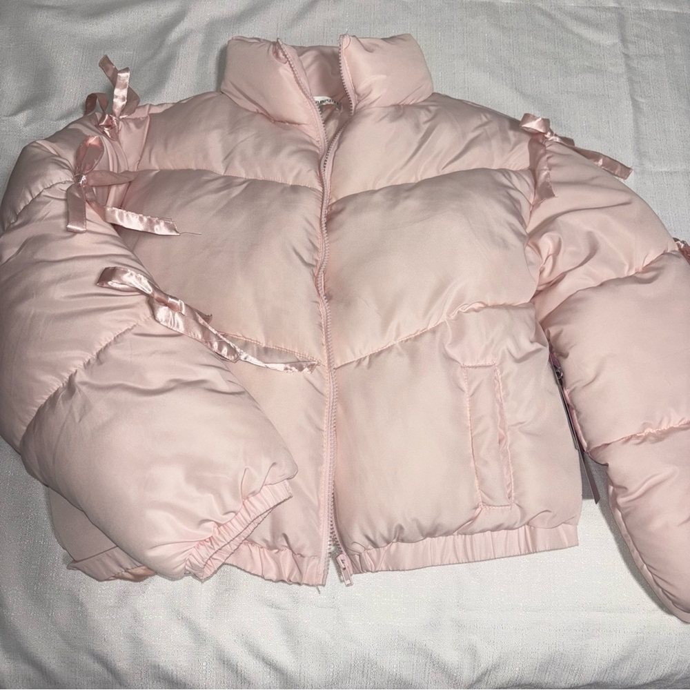 Madden Girl Pink Puffer w/ Bows on Sleeves